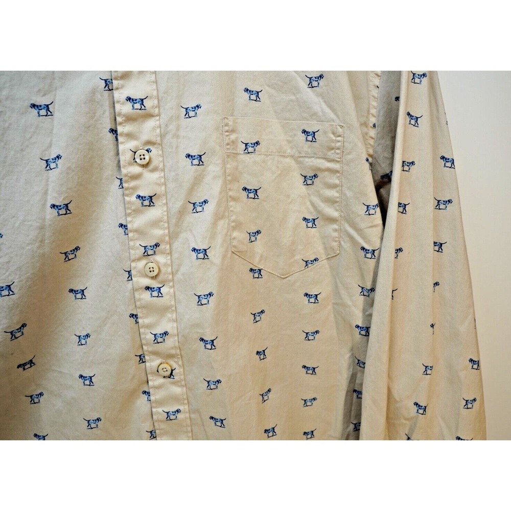Crown & Ivy Long Sleeve Button Up Shirt Blue Allover Print Dogs Beige Men's 2XLT